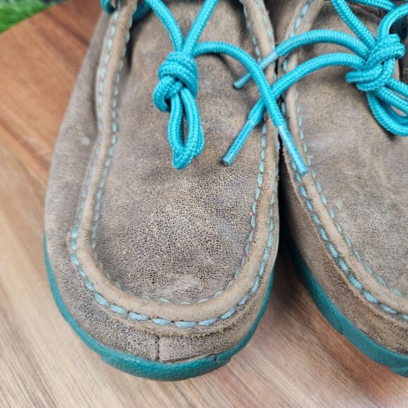 Twisted X Womens Chukka Driving Mocs 6.5 M Leather Brown Turquoise Lace Up Boots - Picture 7 of 13